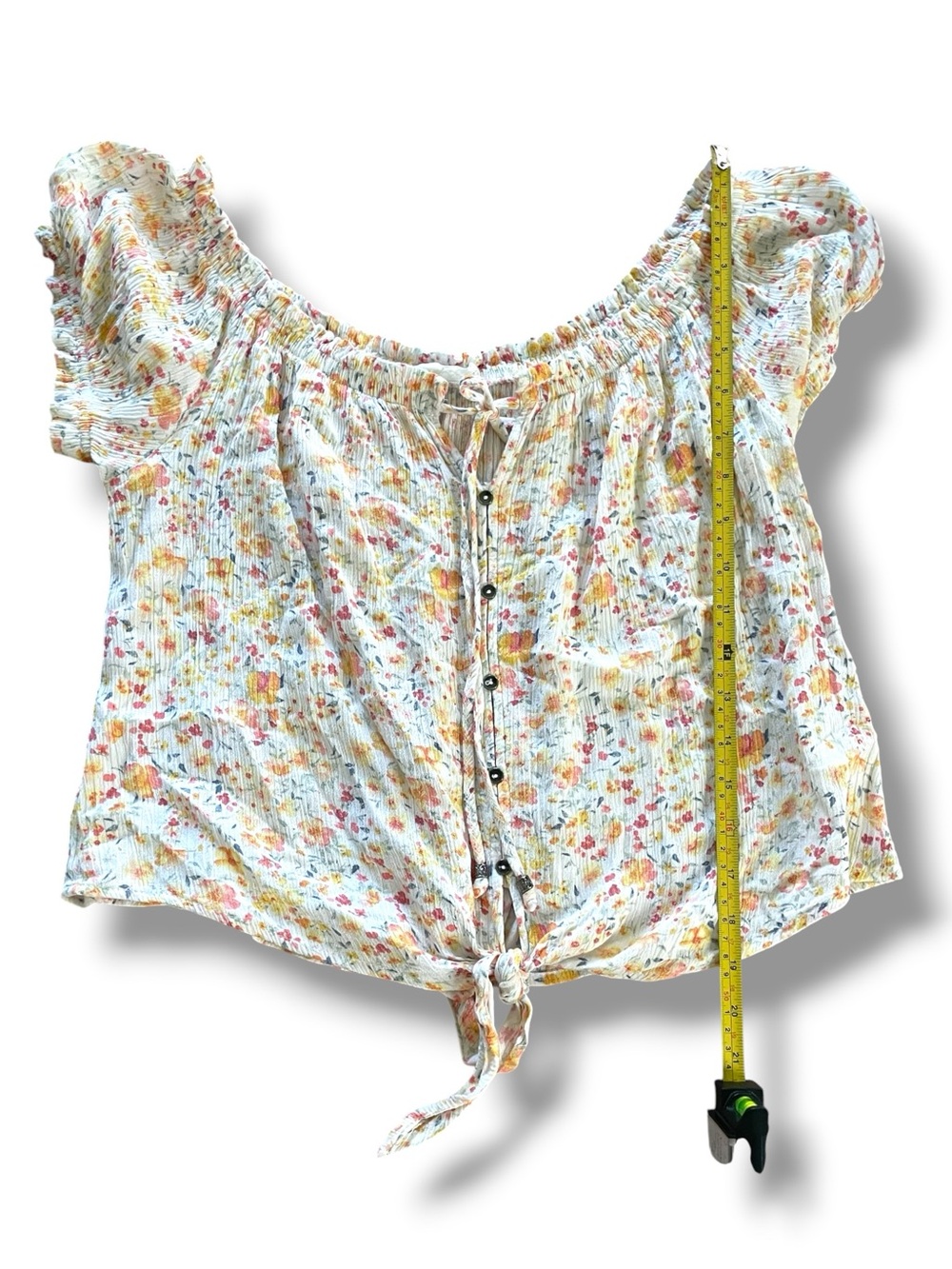 Hippie Rose Floral Cottagecore Blouse Peasant Puff Sleeve Tie Front Prairie Top - Picture 3 of 6